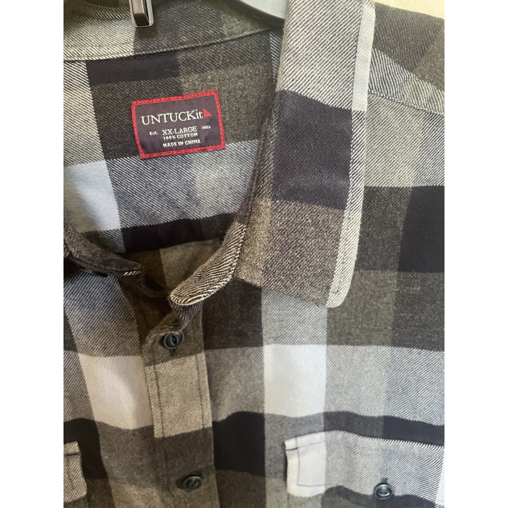 UNTUCKit Cotton Button Front Shirt XXL Blue Plaid